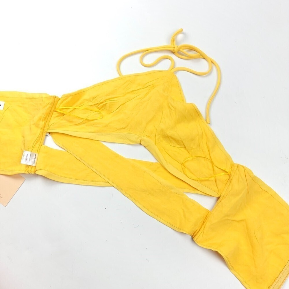 NWT Superdown Harlie Halter Cut Out Crop Top Ruched Boho Yellow Y2k Resort Small - Picture 9 of 11